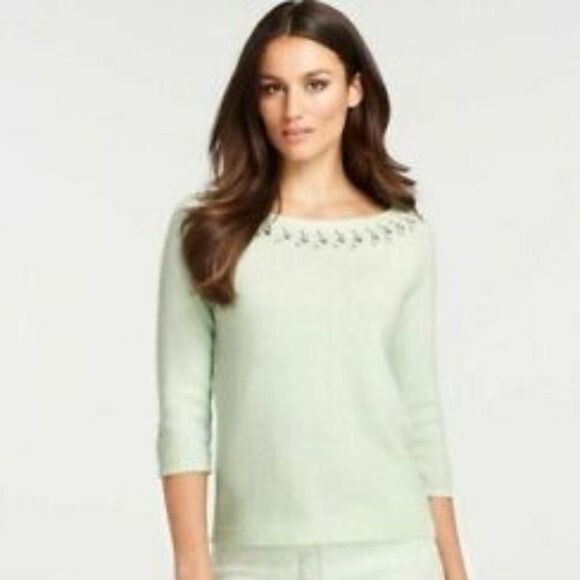 Ann Taylor Rhinestone Beaded‎ Mint Green Sweater - Picture 9 of 9